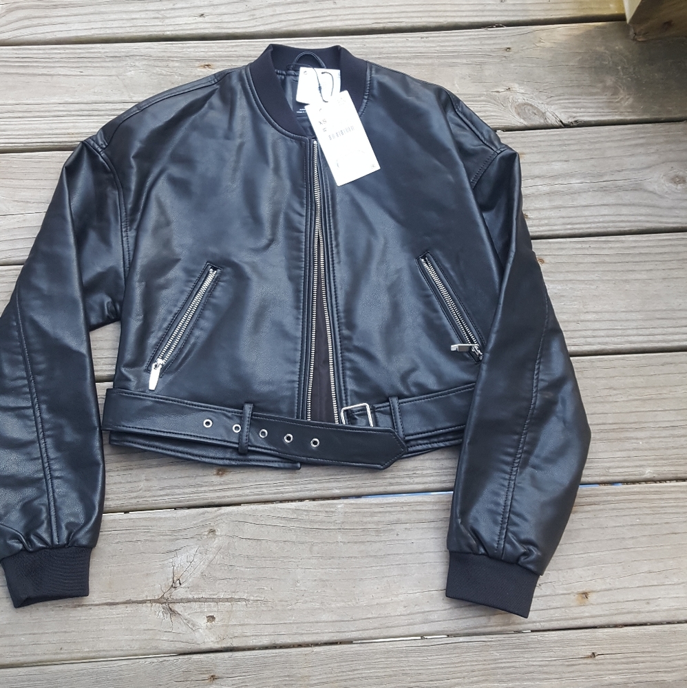 NWT Zara Faux Leather Bomber Jacket
